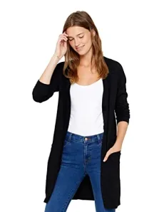 Women's Button Front Cardigan 100% Pure Cashmere V Neck Fashion Sweater Dress with Pockets (Small, Black)