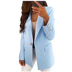 Women's Casual Solid Single Button Lapel Long Sleeve Slim Suit Temper Blazer Coat for Daliy Women's Transition Coat, blue, 12