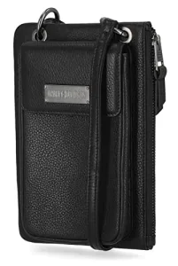 Women's Classic Phone Case Leather Crossbody Purse - Black, Black, 4.5" x 7.5" x 1.25"