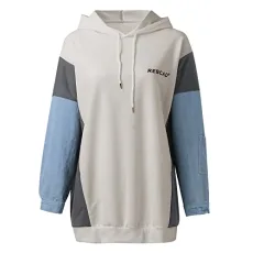 Womens Coat Womens Loose Pullover Tops Denim Sleeve Splicing Hooded Sweatshirt Dressy Casual Patchwork Blouses and Tops Thermal Comfy Pullover Warehouse Clearance Bargains Sale