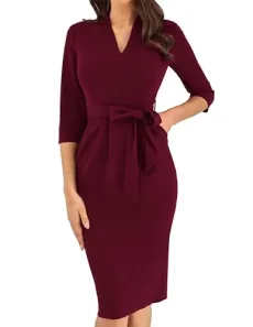 Women's Cocktail Dresses Long Sleeve Vintage Bodycon Dress with Pockets Slim Fit Casual Dress Formal Women's Cocktail Dresses Long Sleeve Vintage Bodycon Dress with Pockets Slim Fit Casual Dress Formal