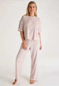 Womens Cream Heart Print Wide Leg Fleece Pyjama Bottoms Womens Cream Heart Print Wide Leg Fleece Pyjama Bottoms
