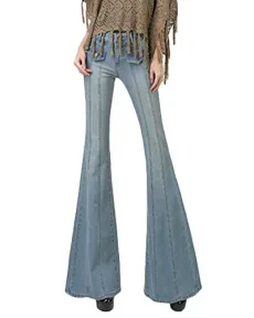 Women's Denim Trousers Leisure Slim Fit High Waist Long Jeans Wide Leg Flare Pants Light Blue XL Women's Denim Trousers Leisure Slim Fit High Waist Long Jeans Wide Leg Flare Pants Light Blue XL