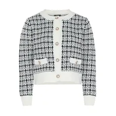 Women's French Pullover Cardigan with Crew Neck and Check Pattern Black Wool White Size XL/XXL Sweater Women's French Pullover Cardigan with Crew Neck and Check Pattern Black Wool White Size XL/XXL Sweater