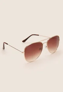 Womens Gold & Brown Aviator Sunglasses Womens Gold & Brown Aviator Sunglasses
