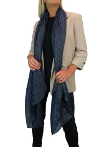 Women's Golden Shimmer Evening Shawl Ladies Oversized Wrap Scarf with Pleated Crinkle Navy Blue Women's Golden Shimmer Evening Shawl Ladies Oversized Wrap Scarf with Pleated Crinkle Navy Blue