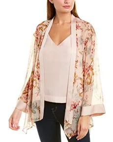 Womens Graceful Wildflower Open Front Layering Kimono Pink US XS
