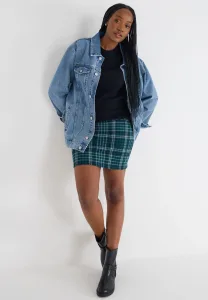 Womens Green & White Pull On Check Skirt
