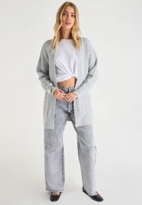 Womens Grey Boucle Longline Cardigan