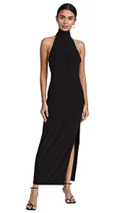 Women's Halter Turtle Side Slit Gown, BLACK, S/36