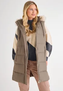 Womens Khaki Padded Hooded Gilet Jacket Womens Khaki Padded Hooded Gilet Jacket