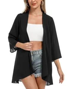 Womens Kimonos Cardigans 3/4 Sleeve Open Front Chiffon Beach Cover-ups Lightweight Cool Summer Jacket Bikini Swimsuit Cover Wrap Beachwear