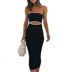 Womens Knitted Strapless Bodycon Dress Sexy Cut Out Midi Dress Elegant Ladies Long Summer Beach Dress (A 01- Black, S) Womens Knitted Strapless Bodycon Dress Sexy Cut Out Midi Dress Elegant Ladies Long Summer Beach Dress (A 01- Black, S)