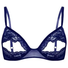 Women's Lace Floral Open Tip Bra Top Triangle Bralette Wire-Free Unlined Brassiere Underwear Navy Blue B XL Women's Lace Floral Open Tip Bra Top Triangle Bralette Wire-Free Unlined Brassiere Underwear Navy Blue B XL