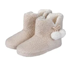 Womens Ladies Teddy Fleece Bootie Slippers Boot, Natural, 4/5 UK Womens Ladies Teddy Fleece Bootie Slippers Boot, Natural, 4/5 UK