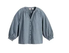 Women's Lainey Blouse, Mona Plaid Crown Blue, Women's Lainey Blouse, Mona Plaid Crown Blue,