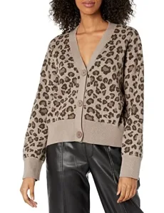 Women's Leopard Oversized Cardigan Sweater, Iced Coffee, X-Small (Pack of 10)