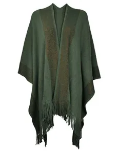 Women's Lightweight Shawl Golden Trim Textured Knit Blanket Wrap Fringe Poncho with Contrast Trims (Army Green),One Size Women's Lightweight Shawl Golden Trim Textured Knit Blanket Wrap Fringe Poncho with Contrast Trims (Army Green),One Size