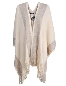 Women's Lightweight Shawl Golden Trim Textured Knit Blanket Wrap Fringe Poncho with Contrast Trims (Khaki),One Size Women's Lightweight Shawl Golden Trim Textured Knit Blanket Wrap Fringe Poncho with Contrast Trims (Khaki),One Size