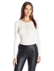 Women's Long Sleeve Solid Daria Knit Bodysuit, Ivory, Large