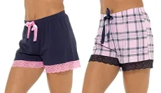 Womens Lounge Shorts Lace Trim Ladies Girls Short Pyjama Bottoms Pants Pink/Navy M UK 12-14 (Pack of 2) Womens Lounge Shorts Lace Trim Ladies Girls Short Pyjama Bottoms Pants Pink/Navy M UK 12-14 (Pack of 2)