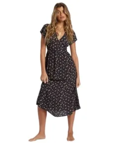 Women's Morning Sky V-Neck Midi Dress, Black Sands, XS