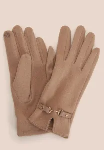 Womens Natural & Gold Snaffle Fleece Gloves