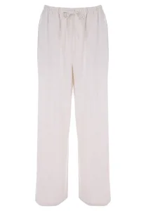 Womens Natural Plain Wide Leg Linen Trousers Womens Natural Plain Wide Leg Linen Trousers