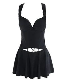 Womens One Piece Swimsuit Sling Hollow Swim Dress Underwire Swimwear Plus Size Swimming Costume Black XL Womens One Piece Swimsuit Sling Hollow Swim Dress Underwire Swimwear Plus Size Swimming Costume Black XL