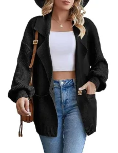 Womens Oversized Cardigans Chunky Open Front Trendy Dressy Fall Cardigan Sweaters 2023 Outerwear Winter Coats, Black, M Black