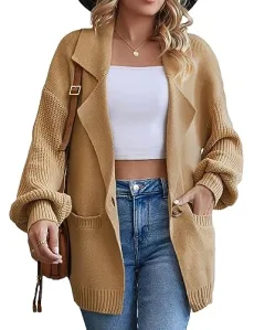 Womens Oversized Cardigans Chunky Open Front Trendy Dressy Fall Cardigan Sweaters 2023 Outerwear Winter Coats, Khaki, Small