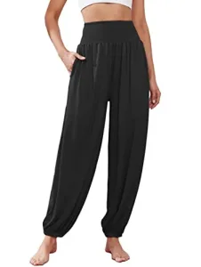 Womens Oversized Solid Yoga Pilates Pants Trendy Harem Trousers with Pockets Black M Womens Oversized Solid Yoga Pilates Pants Trendy Harem Trousers with Pockets Black M