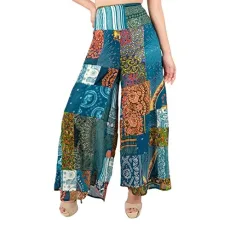 Women's Patchwork Wide Leg Palazzo Pants Yoga Hippie Harem Trousers, Patchwork Green, XX-L Plus Women's Patchwork Wide Leg Palazzo Pants Yoga Hippie Harem Trousers, Patchwork Green, XX-L Plus