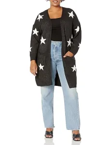Women's Plus Size Cardigan Starry Sweater, Charcoal Marle, 26-28 Women's Plus Size Cardigan Starry Sweater, Charcoal Marle, 26-28