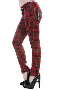 Women's Red Tartan Plaid Check Emo Punk Skinny Trousers, Red, M / UK 12 Women's Red Tartan Plaid Check Emo Punk Skinny Trousers, Red, M / UK 12