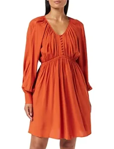 Women's Ruched Dress in Ecovero Blend, Rust 0041, XS