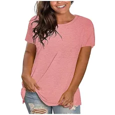 Womens Short Sleeve Tops Plus Size Loose Crew Neck T Shirt Ladies Summer Baggy Basic Comfy Soft Casual Long Tops Solid Color Classic Relax Fit Oversize T-Shirt