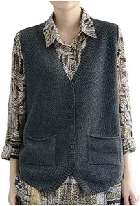 Women's Sleeveless V-neck Knitted Gilets Sweaters Jumpers Tank Vests (UK 14, Gray) Women's Sleeveless V-neck Knitted Gilets Sweaters Jumpers Tank Vests (UK 14, Gray)