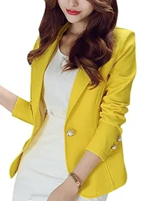 Women's Slim-Fit 1 Button Blazer Jacket Yellow XL
