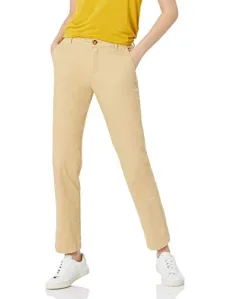 Women's Slim-Fit, Straight Leg Stretch Twill Chino Trousers, Khaki Brown, 12-14