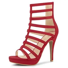 Women's Strappy Heel Platform Stiletto Heels Sandals Red 8 UK/Label Size 10 US Women's Strappy Heel Platform Stiletto Heels Sandals Red 8 UK/Label Size 10 US