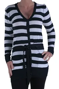Womens Striped Cardigan Long Sleeve Casual Ladies Cardi Black White XL/XXL Womens Striped Cardigan Long Sleeve Casual Ladies Cardi Black White XL/XXL