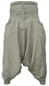 Women's Striped Cotton Aladdin Light Harem Pants Green Women's Striped Cotton Aladdin Light Harem Pants Green