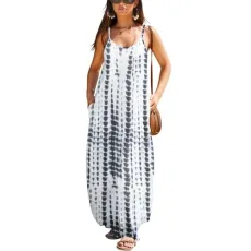 Womens Summer Bohemian Floral Print Midi Dress Spaghetti Strap Flowy Beach Mini Dress Sleeveless Suspender Vacation Sundresses for Lady Grey