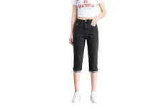 Women's Summer Stretchy Comfy Cropped Jeans 3/4 Legnth Denim Trousers (UK 18, Grey)