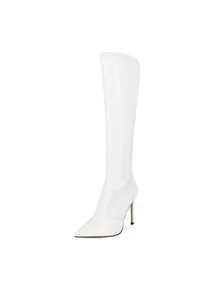 Women's Thigh High Boots with Elastic Stiletto Heel Pointed Side Zip K2041 (White, Numeric_38) Women's Thigh High Boots with Elastic Stiletto Heel Pointed Side Zip K2041 (White, Numeric_38)