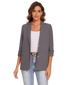Womens Unlined Cotton Linen Blazer 3/4 Ruched Sleeve Lightweight Outerwear Summer Jackets Suits Graduations (Grey XL) Womens Unlined Cotton Linen Blazer 3/4 Ruched Sleeve Lightweight Outerwear Summer Jackets Suits Graduations (Grey XL)