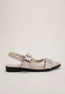Womens White Biker Strap Slingback Ballet Pump