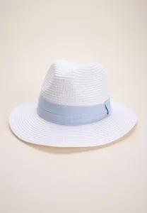 Womens White & Blue Band Fedora Hat Womens White & Blue Band Fedora Hat
