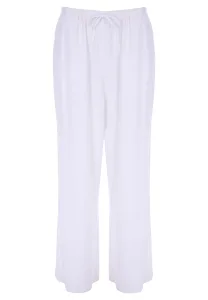 Womens White Plain Wide Leg Linen Trousers Womens White Plain Wide Leg Linen Trousers